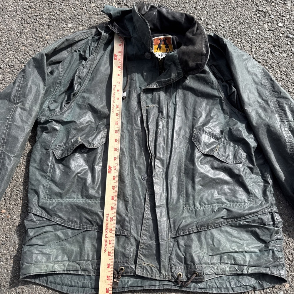 Kakadu Traders Australia Men's L Oilskin Jacket Green Zip Up Vintage WOW! Waxed - Picture 6 of 11